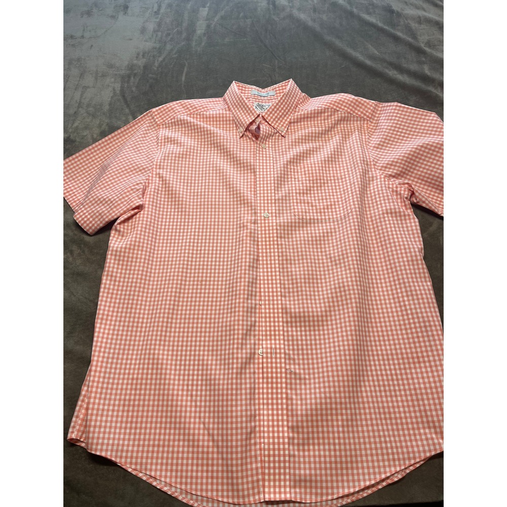 L.L.Bean Men's Orange Gingham Short‎ Sleeve Button Down Casual Shirt